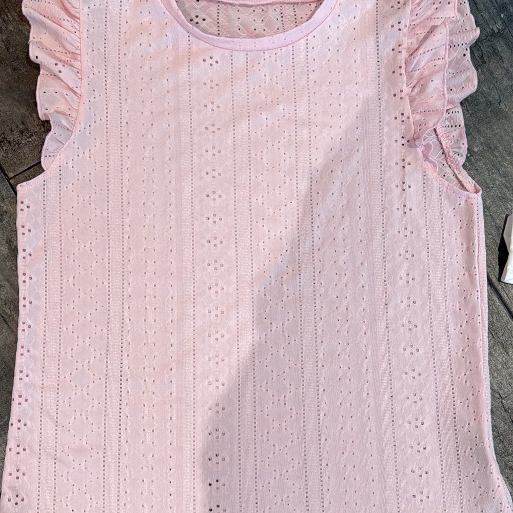 Pink Eyelet Ruffle Sleeve Top